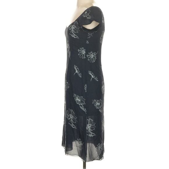 Vintage Ralph Lauren Silk Floral Midi Dress 2 Flowy Cap Sleeve Slip 90s Navy - Picture 7 of 8